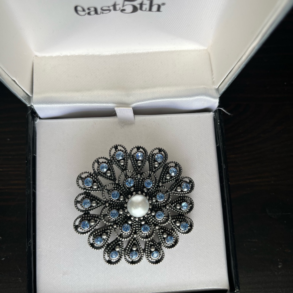 East 5th Silver And Blue Floral Brooch